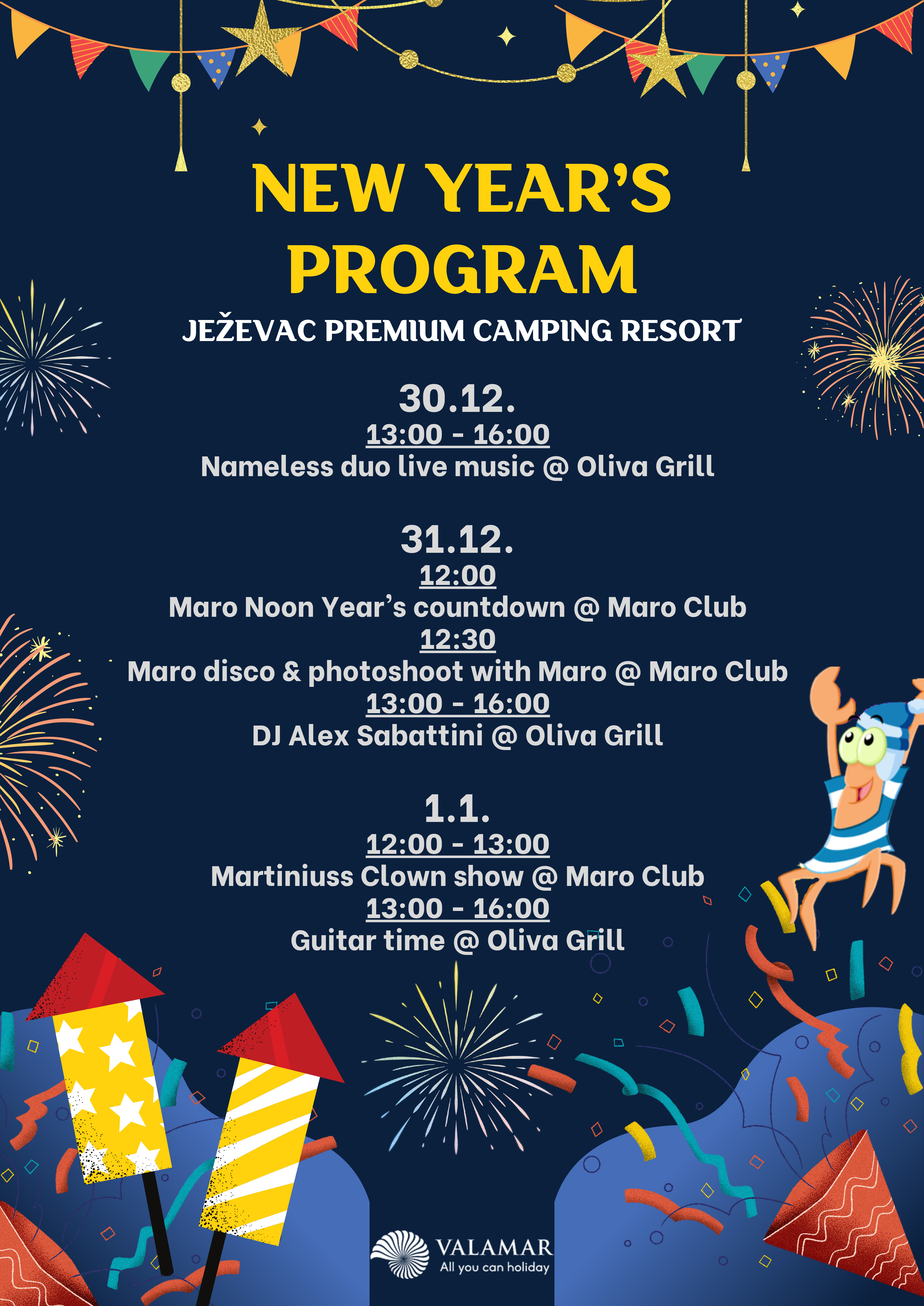 Novo leto v kampu Ježevac - program silvestrovanja - Avtokampi.si