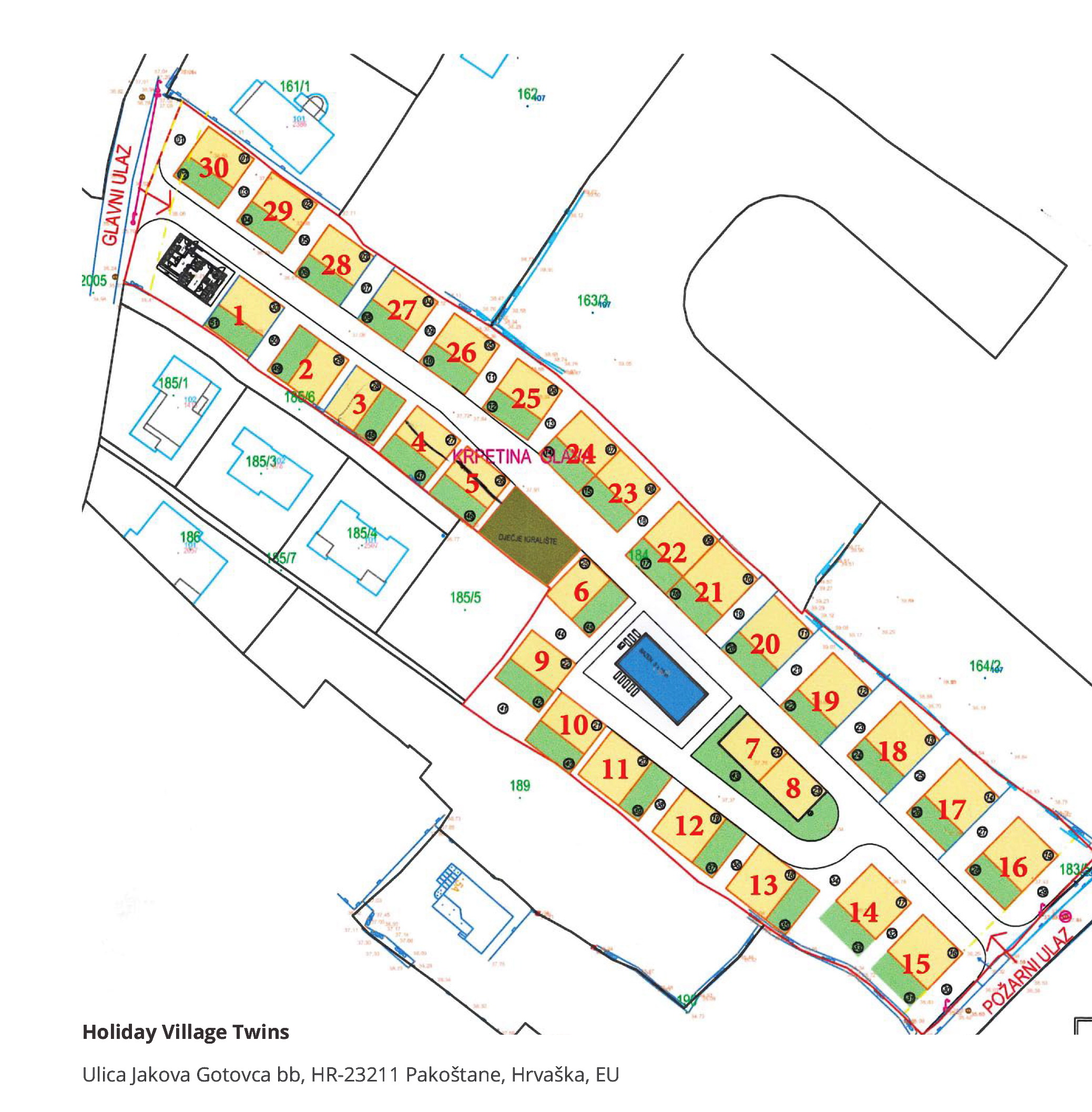 Nakup mobilne hišice Kvadra - pogled na postavitev mobilne hišice v naselju Holiday Village Twins - Avtokampi