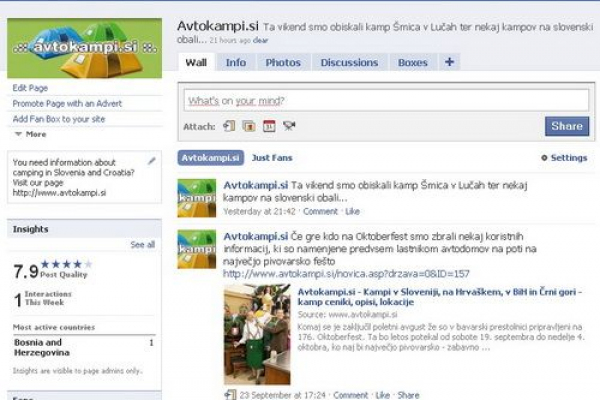 Avtokampi.si tudi na Facebooku