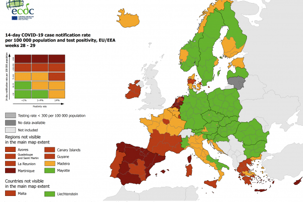 ECDC objavil nov zemljevid, Slovenija priznava covid teste iz BiH