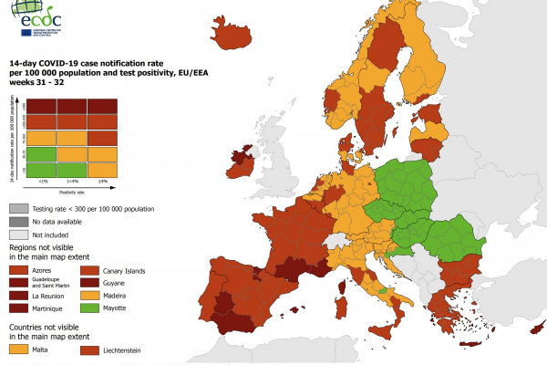 Slovenija po ECDC v celoti oražna na covid zemljevidu Evrope